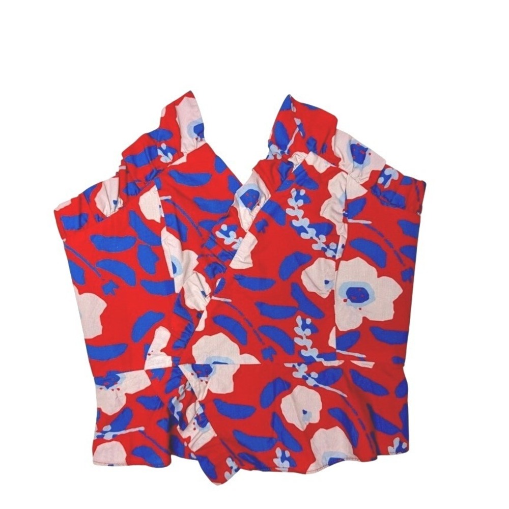 Hutch Floral Print Ruffle Bustier Top‎ Red Blue White Size 4